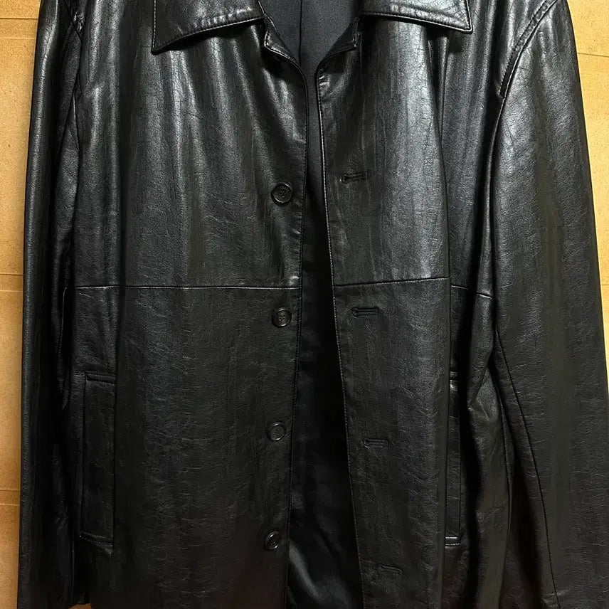 [BUNJANG] LABEL archive Black Faux Leather Jacket Size 2 / LABEL archive 블랙 인조 가죽 자켓 2사이즈