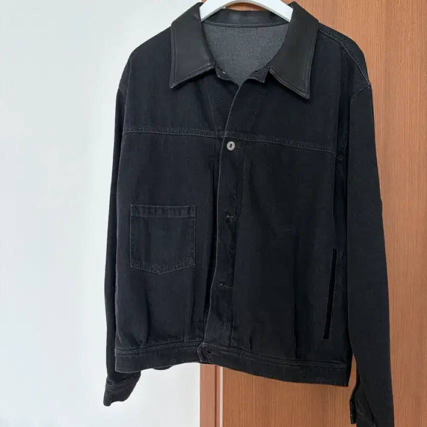 [BUNJANG] Politeru Leather Collar Trucker Jacket / [3] 폴리테루 레더카라 트러커 자켓
