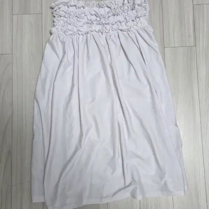 [BUNJANG] White Shirring One-Piece Swimsuit Cover-Up / 화이트 셔링 원피스 수영복 커버업