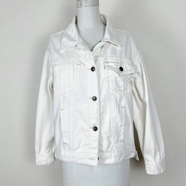 [BUNJANG] True Religion White Denim Trucker Jacket / 트루릴리전 화이트 데님 트러커 자켓 점퍼 여90 S 라덴 빈티지
