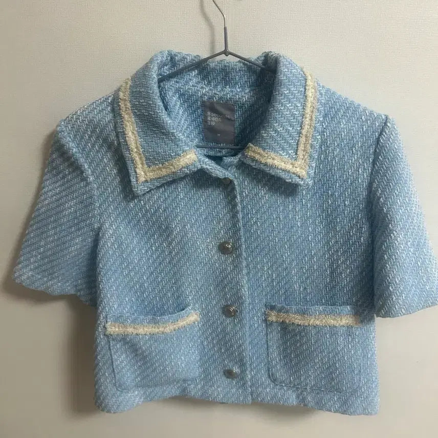 [BUNJANG] 8 Seconds Sky Blue Tweed Crop Jacket / 에잇세컨즈 하늘색 트위드 크롭 자켓