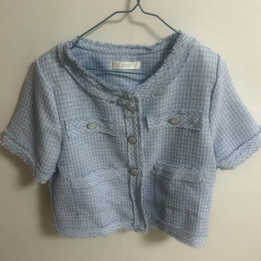 [BUNJANG] Tweed Short Sleeve Jacket - Blue / 트위드 반팔 자켓 블루