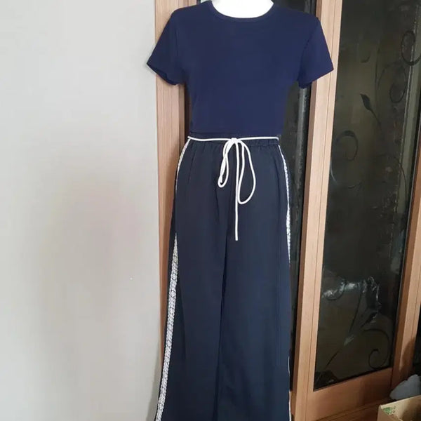 [BUNJANG] Navy Short Sleeve T-shirt and Wide Pants Set / 네이비 반팔티 와이드 팬츠 세트