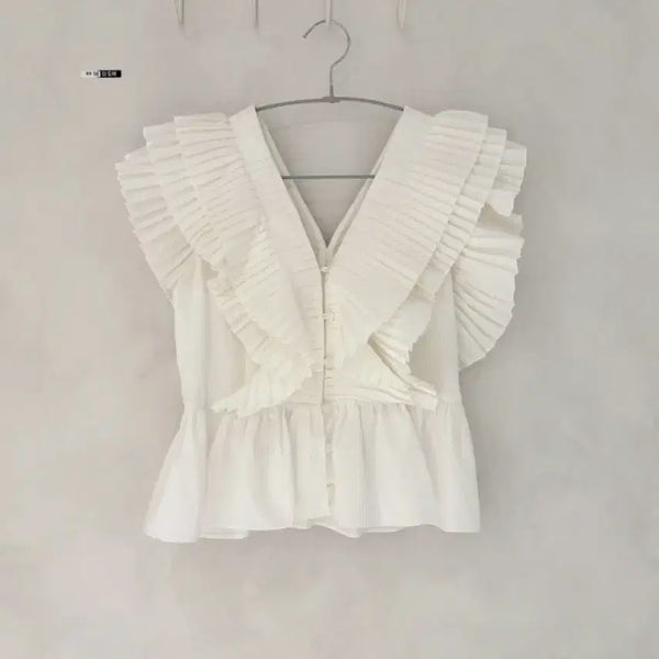 [BUNJANG] Ain Edition Frill Sleeveless Blouse / 아인에디션 프릴 민소매 블라우스 free