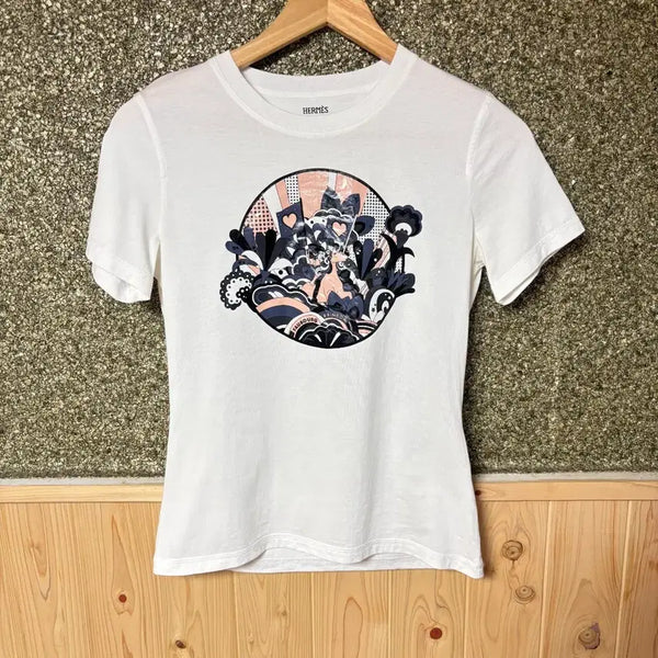 [BUNJANG] Hermès Faubourg Rainbow Micro Print Cotton T-Shirt / (38) 정품 에르메스 포부르 레인보우 마이크로 프린트 코튼 티셔츠