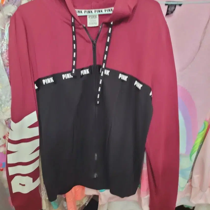 [BUNJANG] Victoria's Secret Pink Logo Zip-Up Hoodie / 핑크 후드집업 블랙/버건디 빅토리아시크릿