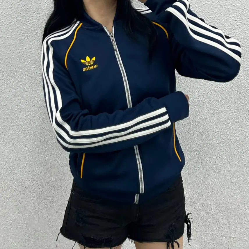 [BUNJANG] Adidas SST Navy Track Top Yellow Detail / 아디다스 sst 옐로우포인트 네이비 트랙탑 90