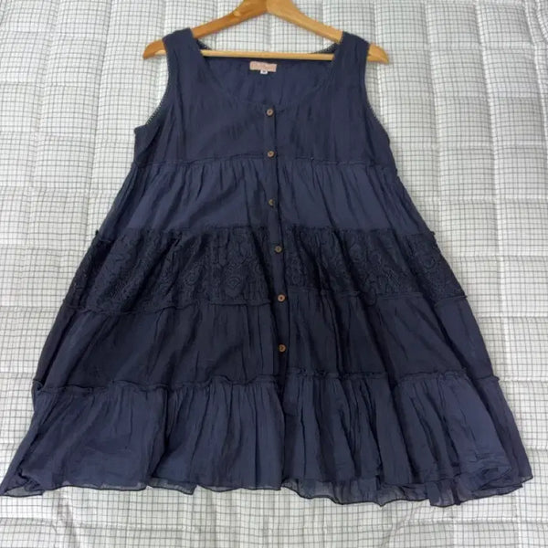 [BUNJANG] Cocoomori Navy Frill Midi Dress / 코코모리 /카메/스즈코/스윙홍대 네이비 프릴 미디원피스
