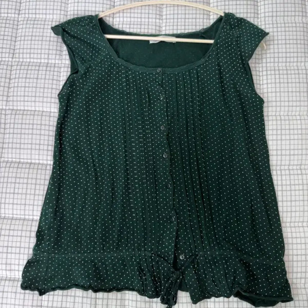 [BUNJANG] Camivintage Suzuko Green Dot Sleeveless Top / 카메빈티지/코코모리/스즈코 그린 도트 민소매