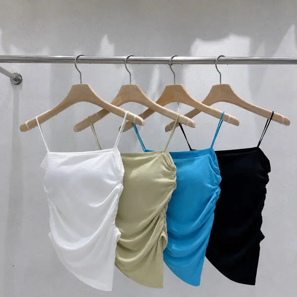 [BUNJANG] Cap Shirring Asymmetrical Cami Top / 캡 셔링 언발 나시 몸매보정 글램섹시 꾸안꾸룩,페스티벌룩,휴양지룩