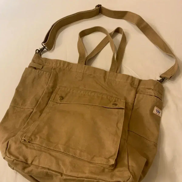 [BUNJANG] Large Canvas Tote Bag with Crossbody Strap / 새상품 큰가방 토트백 보부상가방 빅백 데일리백 여행가방 크로스백