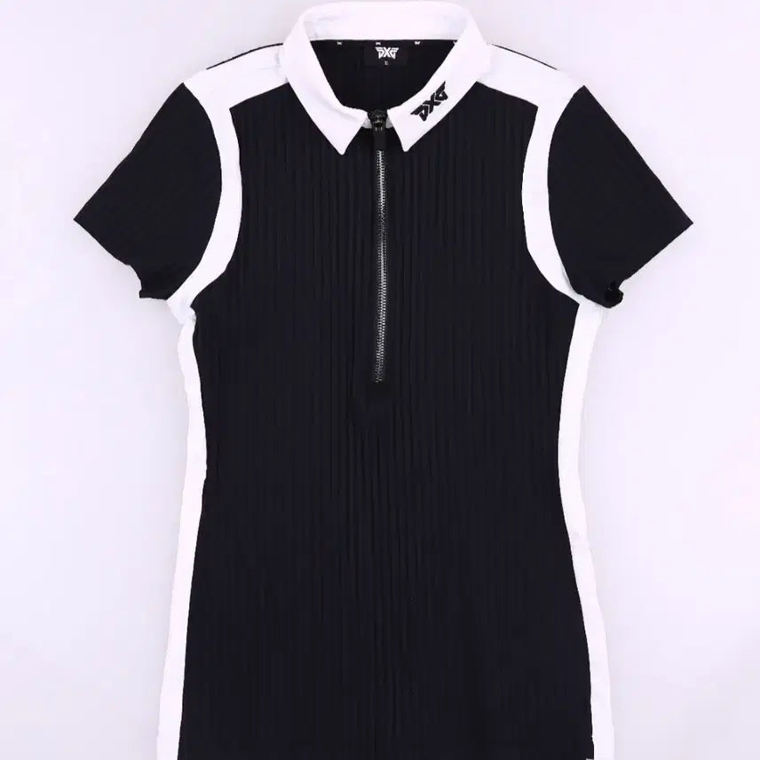 [BUNJANG] PXG Women's Golf Wear Color Block Collar Short Sleeve T-Shirt / PXG 여성 골프웨어 블랙/화이트 배색 카라반팔티