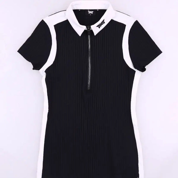 [BUNJANG] PXG Women's Golf Wear Color Block Collar Short Sleeve T-Shirt / PXG 여성 골프웨어 블랙/화이트 배색 카라반팔티