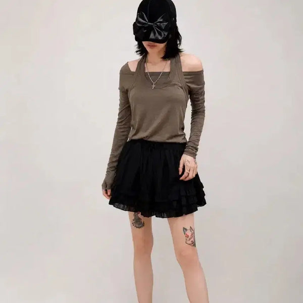 [BUNJANG] DEINET Balletcore Muffler T-shirt Brown / DEINET 발레코어 머플러 티셔츠 브라운