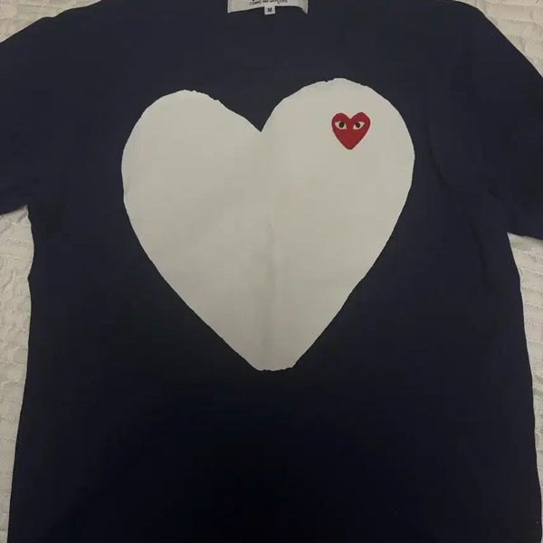 [BUNJANG] Comme des Garçons Play Half Sleeve Sweatshirt Navy / 꼼데가르송 반팔 플레이 하트 자수 맨투맨 네이비