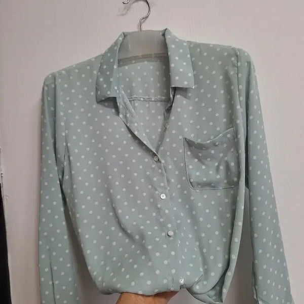 [BUNJANG] Mint Dot Pattern See-Through Shirt (Size 55-66) / 민트색 도트 패턴 시스루셔츠55-66새옷