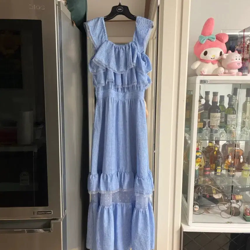 [BUNJANG] Egoist Sky Blue Polka Dot Frill Long Dress / 에고이스트 원피스 (55)