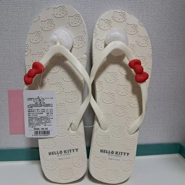 [BUNJANG] Hello Kitty Ribbon Bow Pattern Flip Flops Sandals / 헬로키티 쪼리 샌들