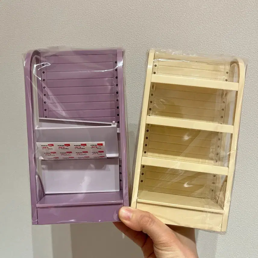 [BUNJANG] Miniature Shelf Set (Purple & Ivory) with Rice Grain Figures Display / [일괄] 미니어처 선반 보라색 아이보리색 세트 쌀알피규어 진열