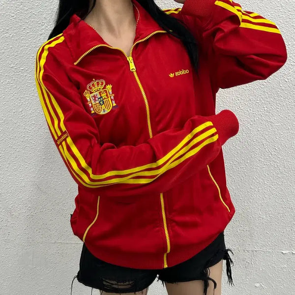 [BUNJANG] Adidas Spain Yellow Line Red Track Top (Size 110) / 아디다스 스페인 에스파냐 옐로우라인 레드 트랙탑 110