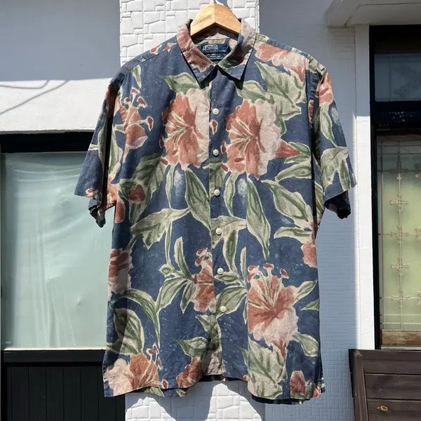 [BUNJANG] Polo Ralph Lauren 90s Linen Blend Short Sleeve Shirt L / 90s 폴로 랄프로렌 린넨 반팔셔츠 L