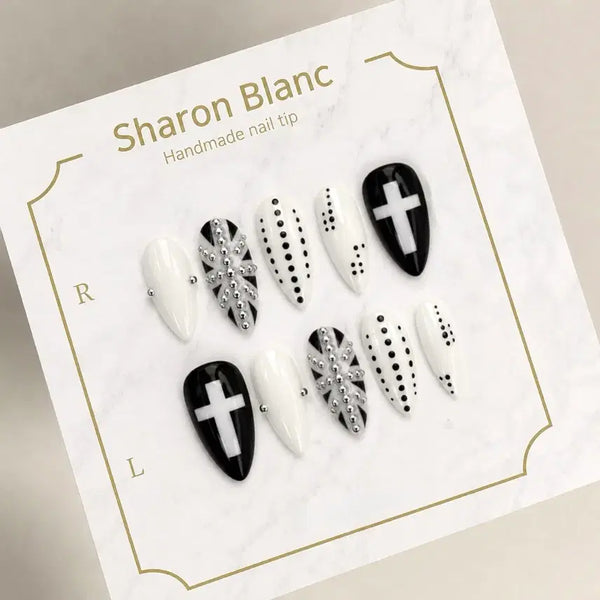 [BUNJANG] Silver Ball Cross Dot Nail Tips - 15 Shapes / 실버볼 십자가 도트 네일팁 / 15종 쉐입