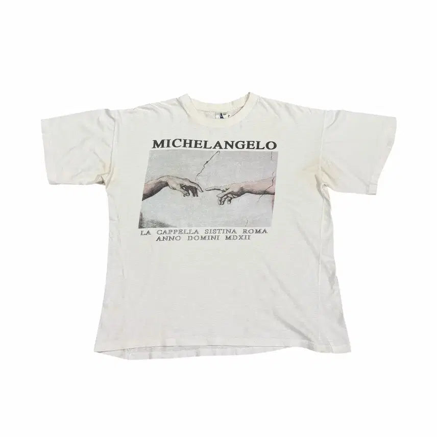 [BUNJANG] Vintage 90s Michelangelo 'The Creation of Adam' Art T-Shirt / 빈티지 90s 미켈란젤로 아담의창조 아트 티셔츠