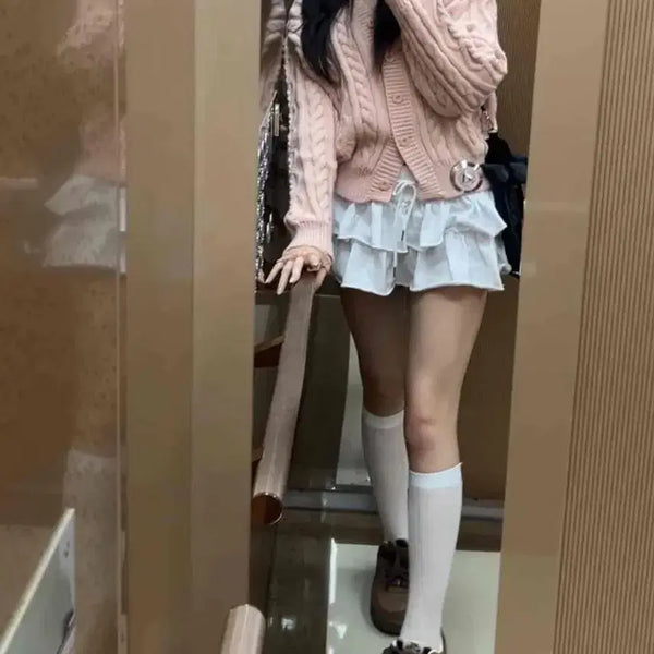 [BUNJANG] Mini Ruffle Skirt (White/Charcoal) / 밴딩 미니 캉캉스커트 화이트/차콜 (2개)