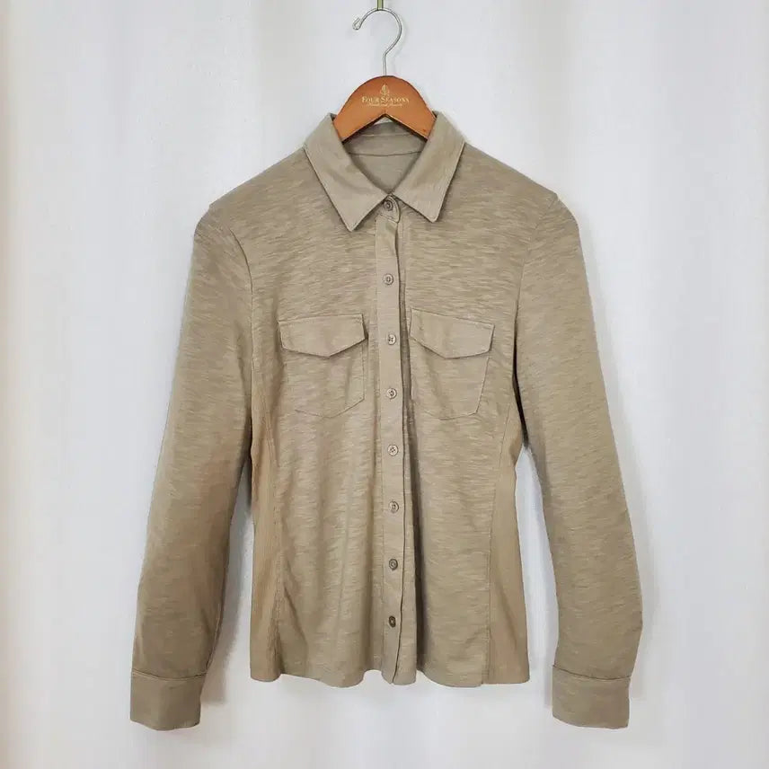 [BUNJANG] The Edge Modal Shirt Blouse Khaki Olive Size 55 / (새제품)더엣지 모달 셔츠형 블라우스 55 2023년식