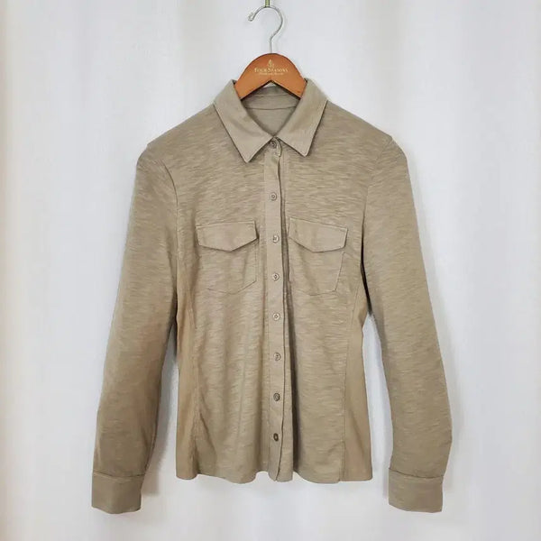 [BUNJANG] The Edge Modal Shirt Blouse Khaki Olive Size 55 / (새제품)더엣지 모달 셔츠형 블라우스 55 2023년식