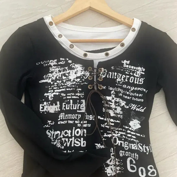 [BUNJANG] Black Printing Loose Fit Long Sleeve T-Shirt / 블랙 프린팅 루즈핏 긴팔 티셔츠