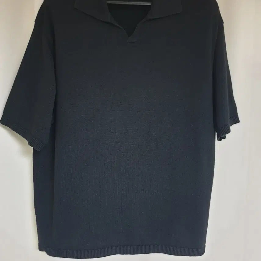 [BUNJANG] In Silence Open Collar Short Sleeve Knit Black / [M(세미오버핏 100정도)] 인사일런스 오픈카라 반팔 니트 블랙