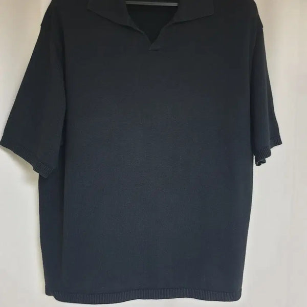 [BUNJANG] In Silence Open Collar Short Sleeve Knit Black / [M(세미오버핏 100정도)] 인사일런스 오픈카라 반팔 니트 블랙