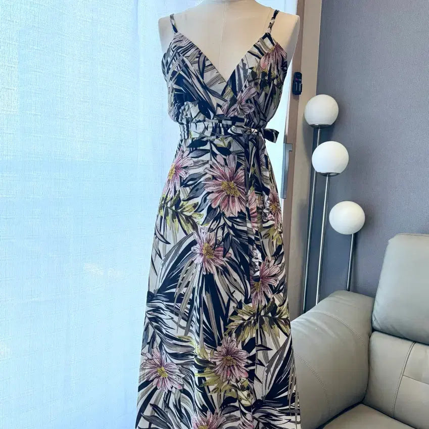 [BUNJANG] Flower Pattern Wrap Long Dress / 플라워 패턴 랩 원피스