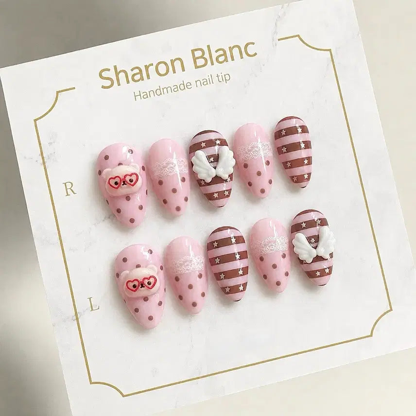 [BUNJANG] Rilakkuma & Korilakkuma Lace Nail Tips (15 Shapes) / 안경 레이스 리락쿠마 코리락쿠마 네일팁 / 15종 쉐입