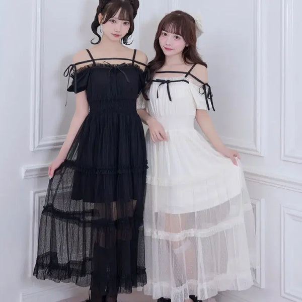 [BUNJANG] Honey Cinnamon Dot Tulle Off-Shoulder Dress / 허니시나몬 도트 튤 오프숄더 원피스 양산형 지뢰계 스나계 미셸마카롱 피움