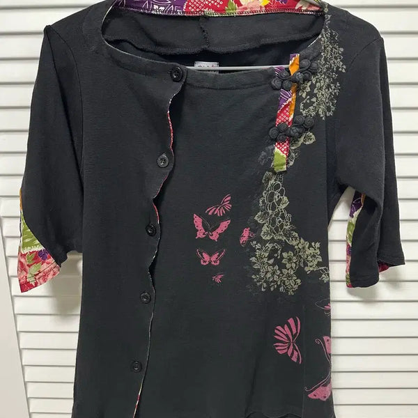 [BUNJANG] Vintage Oriental Butterfly Cheongsam Cardigan Top / 빈티지 오리엔탈 치파오 티셔츠 가디건  탑 나비