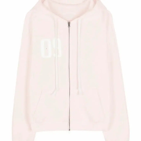 [BUNJANG] Klitchy Numbering Hoodie Zip-up Pink / 클리시어 09 넘버링 후드집업 핑크