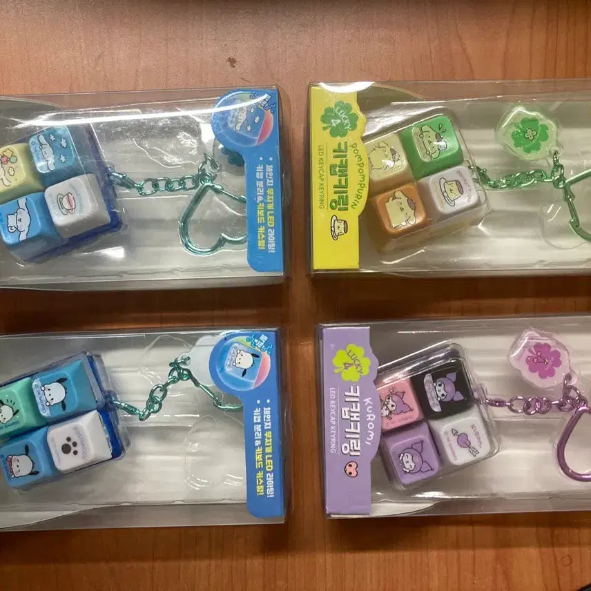 [BUNJANG] Sanrio Characters "Keycap Keychain" 5-Set (Kuromi, Pochacco, Cinnamoroll, Pompompurin, Kitty) / 쿠로미/포차코/시나모롤/폼폼푸린/키티 키캡 키링 5종 세트