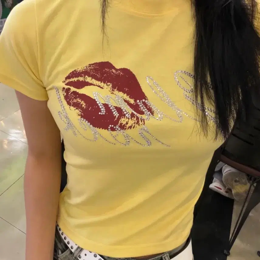 [BUNJANG] Depihl Club Rovers Yellow Lip Cubic Short Sleeve T-shirt / 무신사 디파이클럽로버스 옐로우 립 큐빅 반팔 티셔츠