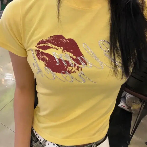 [BUNJANG] Depihl Club Rovers Yellow Lip Cubic Short Sleeve T-shirt / 무신사 디파이클럽로버스 옐로우 립 큐빅 반팔 티셔츠