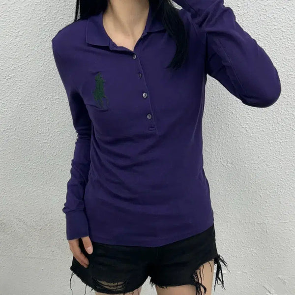 [BUNJANG] Polo Ralph Lauren Purple Label Green Pony Long Sleeve T-Shirt / 폴로 랄프로렌 그린포니 퍼플 pk긴팔티