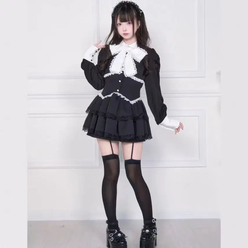 [BUNJANG] Geopyan Nogenki Layered Mini Dress Setup Black / 교판 노겐키 레이어드 미니 드레스 셋업 블랙 지뢰계