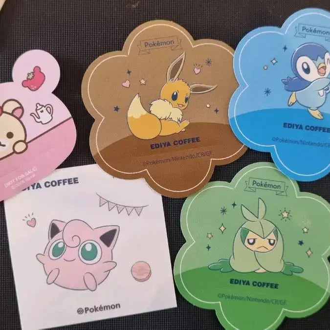 [BUNJANG] Ediya Pokemon Sticker Set - 4종 + Rilakkuma / 이디야 포켓몬스티커 팽도리 이브이 푸린 쟤누구냐 4종세트 +리락쿠마
