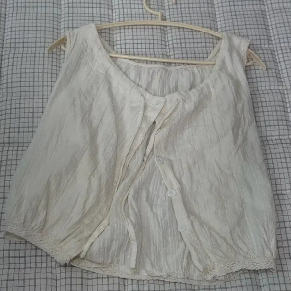 [BUNJANG] Cocomoori Suzuko Vintage Ivory Sleeveless Blouse / 코코모리 / 카메 / 스즈코 빈티지 / 아이보리 민소매 블라우스