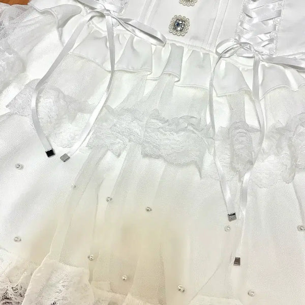 [BUNJANG] No:emi Big Ribbon Lace Pearl Skirt / 노에미 빅리본 레이스 진주 스커트  양도 양산형 지뢰계 양지뢰 리즈리사