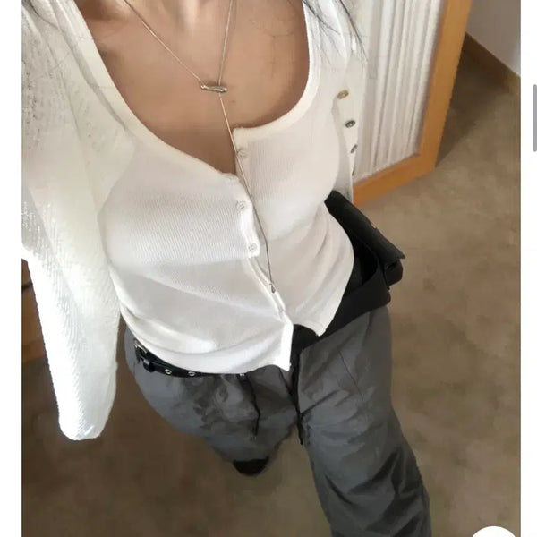 [BUNJANG] Litkim Button Sleeveless Ivory / 릿킴 버튼 슬리브리스