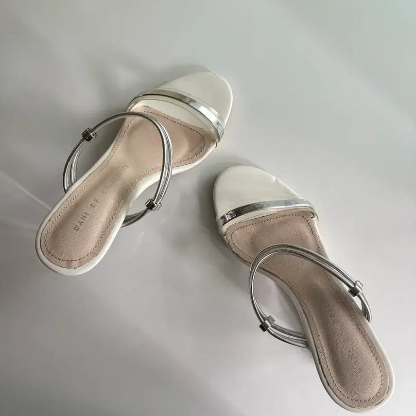 [BUNJANG] White Silver Strap Sandals (230mm, 9cm Heel) / 화이트 실버 스트랩 샌들 230 9cm굽 1회착용