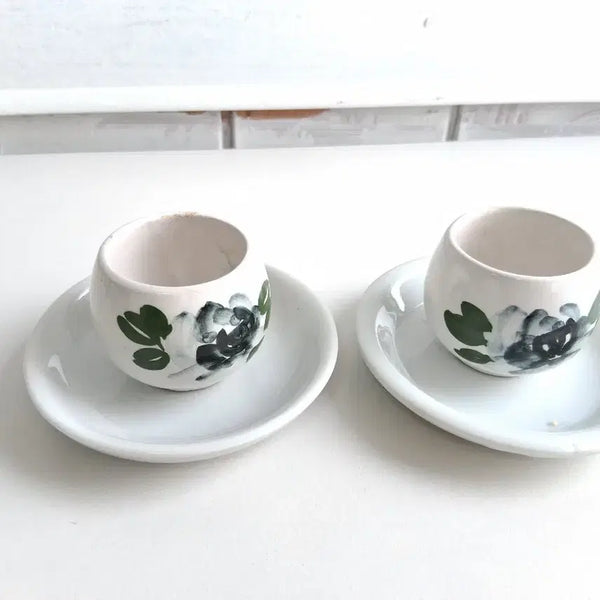[BUNJANG] Peony Floral Soju Glass Set (2p) with Saucer Plates (2p) / 왜사기 목단꽃 소주잔 2p +잔받침접시 2p