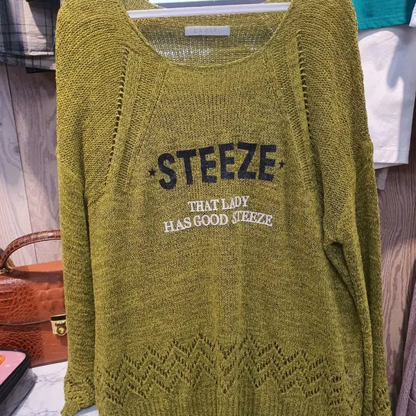 [BUNJANG] Egoist STEEZE Lettering Net Knit (Olive Khaki) / 에고이스트 정품 STEEZE 레터링 그물 니트 (카키/FREE)